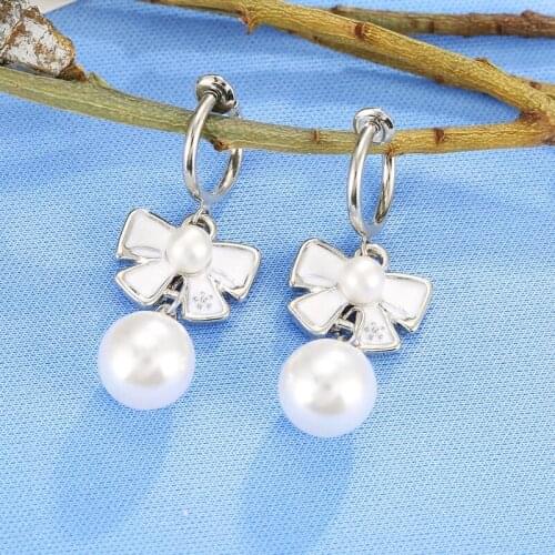 Sweet Bowknot Pearl Earrings Without Ear Hole Ear Clip on Earrings Invisible Ear Cuff Clothes Ornaments