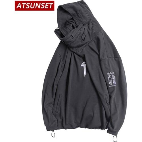 ATSUNSET Men Dark Style Hip Hop Hoodie Streetwear Vintage Style Harajuku Sweatshirt Hoodie Pullover Summer Top