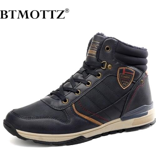 Winter Leather Fur Mens Boots Super Warm Mens Snow Boots Casual Sneakers High Top Winter Work Shoes Outdoor Rubber Ankle Boots