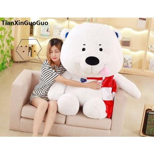 Stuffed toy lovely scarf white polar bear large 100cm plush toy soft doll hugging pillow birthday gift h2996