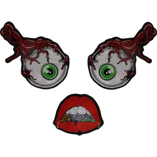 Mouth Eye Pattern Embroidery Punk Biker Patches for Clothes Iron on Back Badge Applique P2342