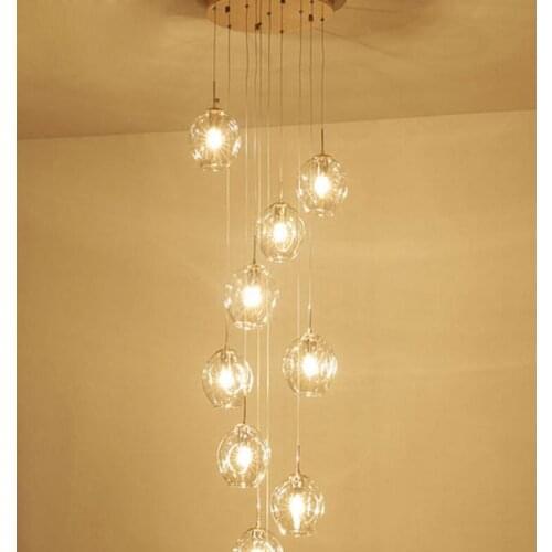 Nordic Stairs Chandelier Creative Personality Duplex House Villa Living Room Lights Dry Twilight Glass Rotating Stairs Long lamp