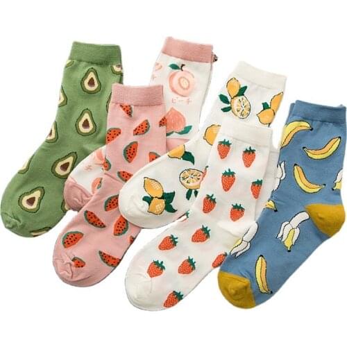 Fruit Socks Kawaii Cotton Watermelon Strawberry Banana Avocado Women Korean Version of Socks Fashion Sports Socks