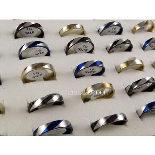 Wholesale 54 pcs Golden Blue Black Multi-color Fashion High Polished Comfort Stainless steel Rings