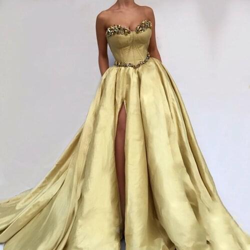 Eightale Gold Prom Dresses Sweetheart Strapless High Split Elegant Party Dress for Graduation Evening Gown abendkleider