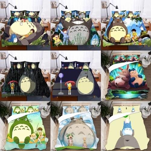 Totoro Print Duvet Cover Home Textile Linen Home Textile Cute Bed Sets For Kids With Pillowcase Drop Ship 3d Anime Bedding Set