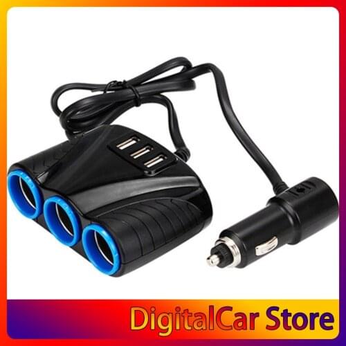 Portable 3 USB Ports 3 Way Auto Sockets Car Cigarette Lighter Splitter Power Adapter Charger DC12V-24V Input