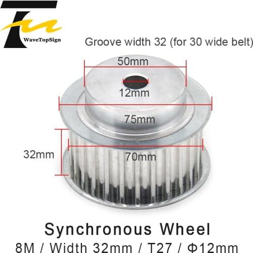 Wavetopsign Synchronous Belt Pulley 8M-27 Tooth With 32mm Aluminum Alloy Synchronous Wheel