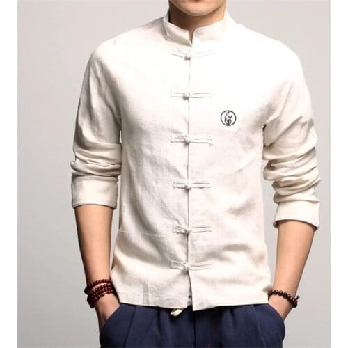 Traditional Chinese Clothing for Men Vintage Full Sleeve Collar Linen Shirts Tang Suit Hanfu China Style Top New Year Clothes