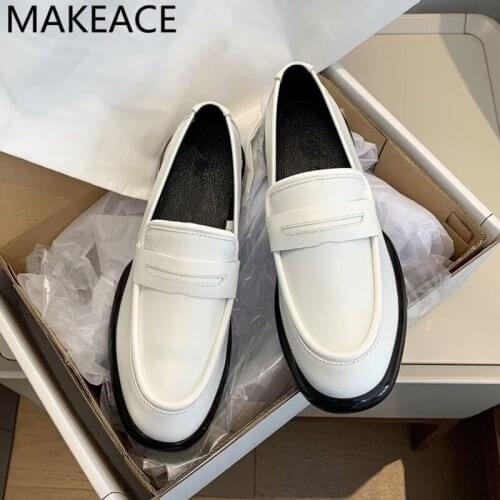 Genuine Leather Women Shoes Thick Sole Loafers Woman Britain Style Platform Shoes Metal Buckle Runway Zapatillas Mujer Spring