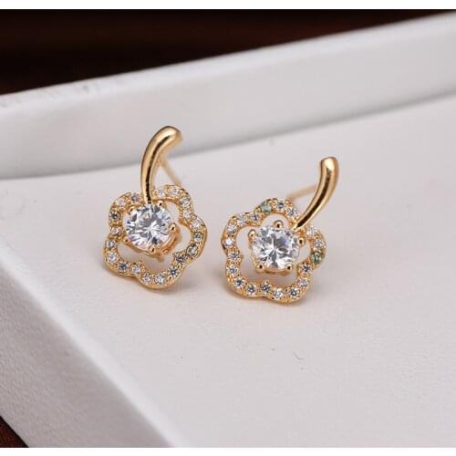 DE078 Fashion Delicacy Elegant Street Snap Series Zircon Flower Ear Stud Gift Party Banquet WOMENS Jewelry Earrings