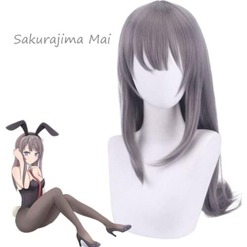Anime Rascal Does Not Dream of Bunny Girl Senpai Sakurajima Mai Cosplay Women 80cm Long Wig Gray Wig Cosplay Replica Prop