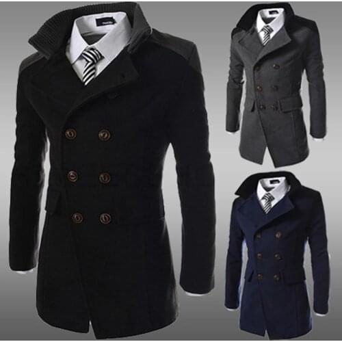 Winter Mens Wool Coat Slim Casual Long Jacket Warm Woolen Coats Overcoat Male Wool Double Breasted Winter Coat Men
