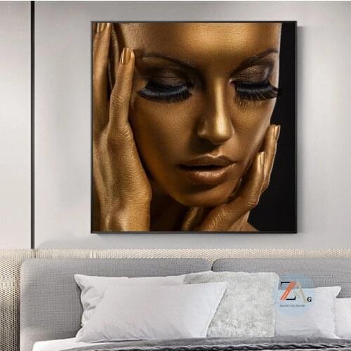 Golden Black Africa Woman Canvas Prints Makeup Beauty Posters Wall Art Canvas Paintings Pictures Living Room Home Decoration