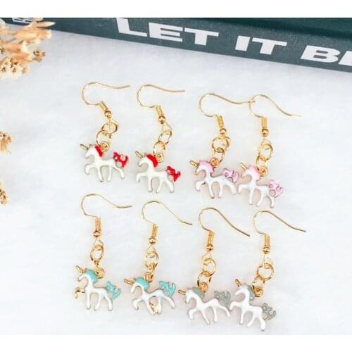 1pair Kawaii Flatback Alloy Unicorn Drop Earrings Multicolor Alloy Animal Earrings Jewelry for Children and Woman