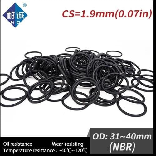 10PCS/lot Rubber Black NBR CS1.9mm OD31/32/33/34/35/36/38/40mm O Ring Gasket Oil resistant waterproof