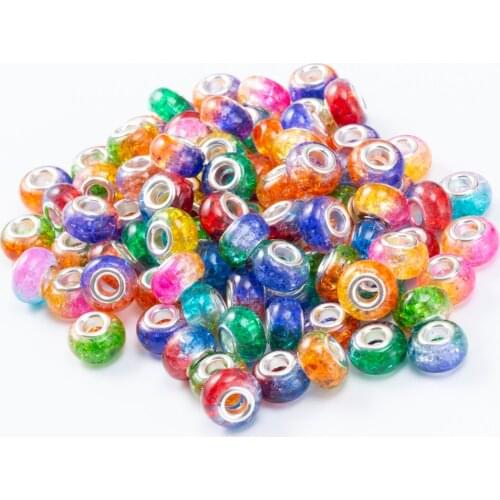 10Pcs/Lot Mix Color Silver Plated Buckle DIY Resin Plastic Bead Charm Fits for Pandora European Jewelry Bracelet js2209