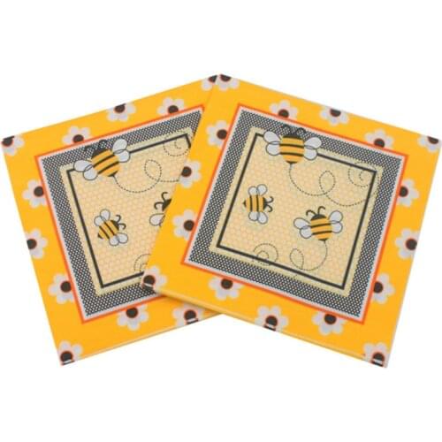20Pcs/Bag Napkins Paper Bee Yellow Pattern Decoupage Napkin Paper Tissue for Xmas Wedding Decor Party Table Supplies Wholesale