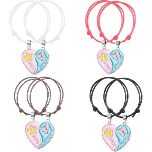 2020 Fashion Best Friend Bracelet BFF Alloy Letter Blue Pink Butterfly Alloy Pendant 2 Piece Set Friendship Jewelry Gift
