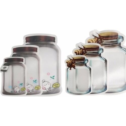 3 Size 1/6/10pcs Bottle Shape Storage Bag With Cartoon Print Food Snack Zipper Bags Seal Food Candy Container For Kids Wholesale