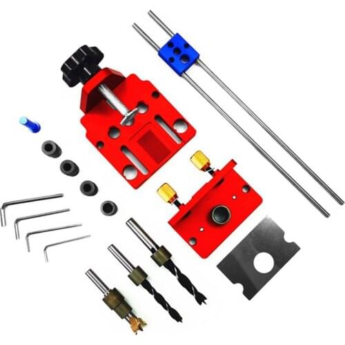 3 In 1 Woodworking Hole Drill Punch Positioner Guide Locator Jig Joinery System Kit Aluminium Alloy Wood Working DIY Tool