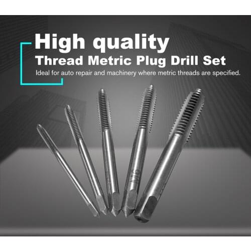 5PCS/Set HSS M3 M4 M5 M6 M8 Machine Spiral Point Straight Fluted Screw Thread Metric Plug Hand Tap Drill Set Hand Tools Sale