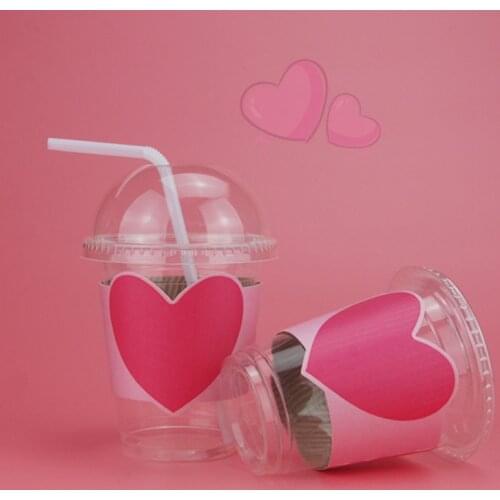 50pcs Creative insulation anti-scalding disposable cups Valentines Day party wedding favor paper cup with lid and love sleeves