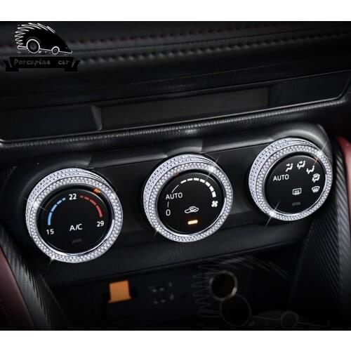 Diamond Car Center Console Air Condition Button Panel Cover Trim Decoration Stickers For Mazda CX3 CX-3 2016 2017 2018