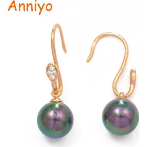 Anniyo Black Shell Pearl With Cubic Zirconia Earrings for Women Girls Trendy Round Pearl Earring Mothers Gift #064604