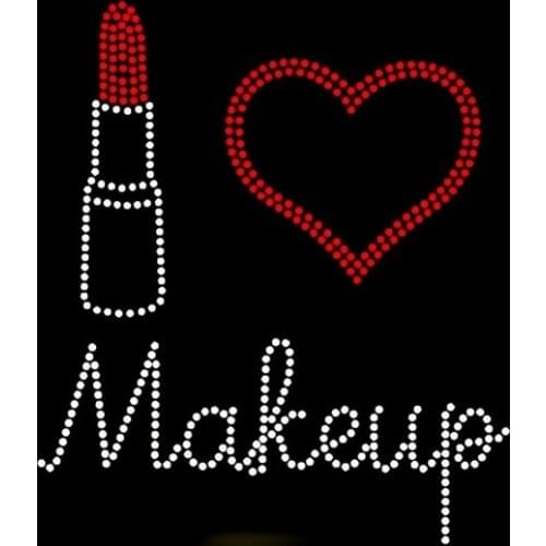 Free Shipping I love Makeup Lipstick Make up Rhinestone Transfer