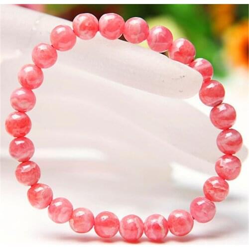 6mm Genuine Argentina Rose Rhodochrosite Natural Stone Bracelet Love Charm Red Round Bead Stretch Bracelets For Women Wholesale