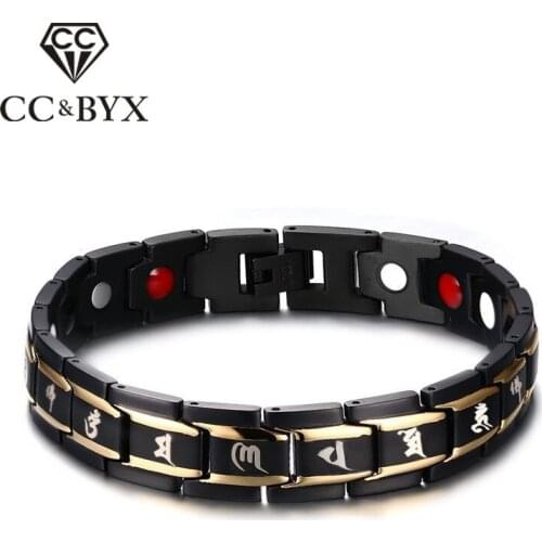 CC 2017 New Jewelry Bracelets For Men Titanium Steel Trendy Bracelet Religion Om Mani Padme Hum Magnet Black Bangles SBRM-003