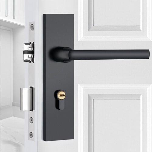 Black Door Lock Space Aluminum Wood Silent Door Lock Bedroom Minimalist Interior Door Handle Lock Cylinder Security Lock Package