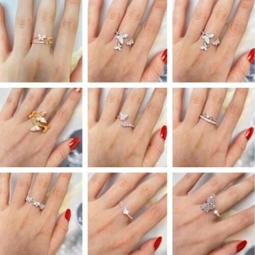 European and American personality jewelry with simple micro-inlaid zircon butterfly love double ring for female daily gifts