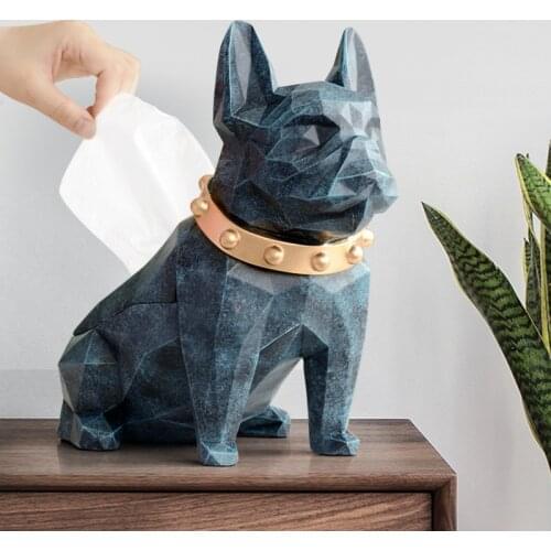 DOG FIGURINE RESIN BLACK DOG TISSUE HOLDER CRAFT FOR KITCHEN HOME DECOR MODERN CREATIVE GEOMETRIC DOG TISSUE BOX WX23