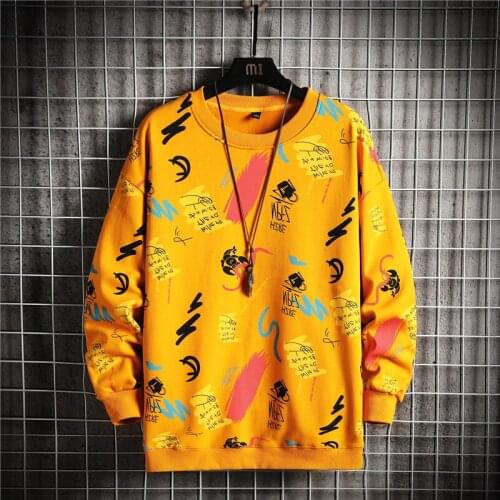 GlacialWhale New Mens Crewneck Sweatshirt Men Yellow Oversized Printed Japanese Streetwear Harajuku Anime Hoodie Men Sweatshirts