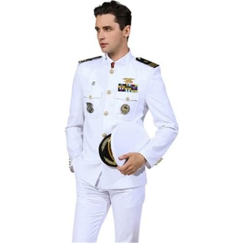 Hot Sale Standard Navy Uniform White Military Clothes Men American Formal Attire Suits Jacket + Pants