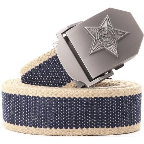 Canvas Outdoor Tactical Belt Unisex star Automatic Metal Buckle Jeans Accessories High Quality Mens Fashion Luxury Designer Belt