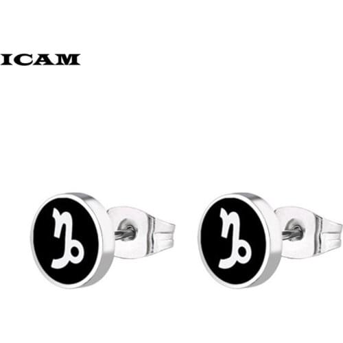 ICAM Mini Enamel Zodiac Earrings for Women Girls Birthday Jewelry Small Cute Stainless Steel Stud Earing Kids Accessories