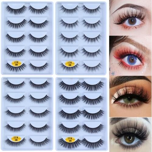 MB-W NEW 5 pairs 100% Mink Eyelashes 3D Makeup False Eyelashes Full Strip Fake Lashes Fluffy Soft faux cils natural Eye lashes