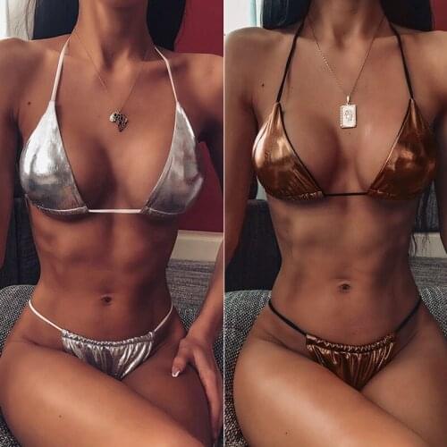2020 Sexy Women Gold Triangle Bikini Sets Swimwear Series Solid Summer Beach Wear Bathing Suit Swimsuit For Women Female