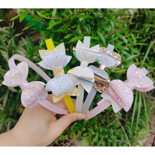 2PC Girls Trendy Glitter Hairbands New Children Step Teeth Headbands Kids Cheer Shape Bows Hair/Head Hoop Hair Accessories