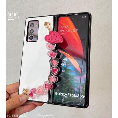 Creativity DIY Leather Charm Heart Bracelet Case For Samsung Galaxy Z FOLD 2/ Z FOLD3 5G PU Leather Shockproof Hard Back Cover