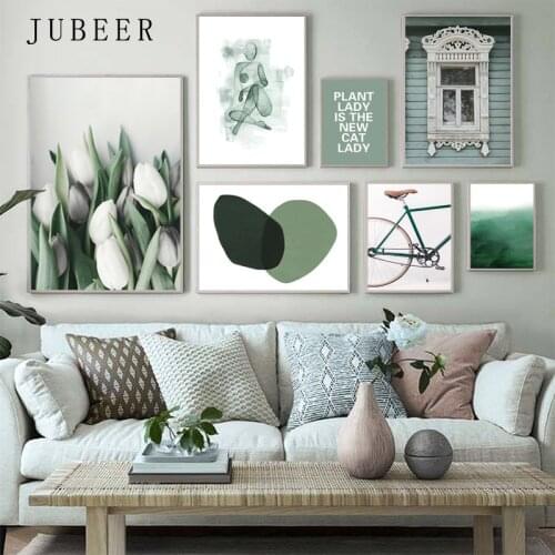Lily Abstract Canvas Painting Geometric Green Nature Wall Art Nordic Posters and Prints Art Wall Pictures for Living Room Decor