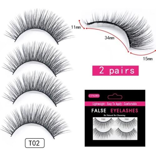Makeup 2 Pairs 3D Faux Mink Eyelashes Natural Thick Long False Eyelashes Dramatic Fake Lashes Extension Eyelashes maquillaje