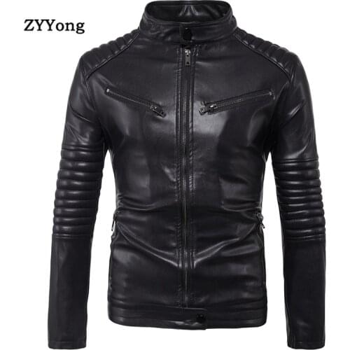 2020 Autumn Winter Leather Jackets Men Autumn Solid Stand Collar Fashion Men Black Jacket Plus Size M-5XL