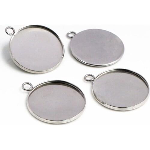 No Fade ) 10pcs 25mm Inner Size Stainless Steel Material Simple Style Cabochon Base Cameo Setting Charms Pendant Tray-T6-45