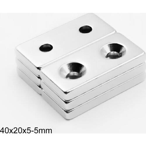 1~15PCS 40x20x5-5 Strong Quadrate Neodymium Magnet Double Hole 5 N35 Permanent Magnet 40x20x5 Block Rare Earth Magnets 40*20*5-5