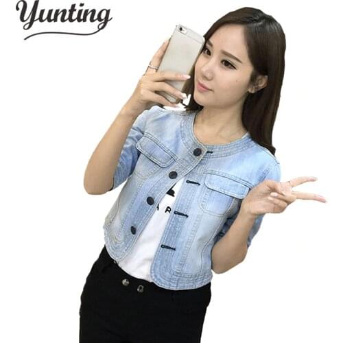 New 2021 women Short Jeans Jacket Denim Jacket Coat Fashion Half Sleeve O-Neck Outerwear