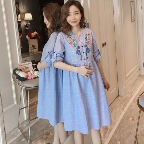 Embroidered Dresses Pregnancy Clothes Long Sleeve Bottoming Maternity Dresses For Pregnant Women Maternity Mother Wear Clothing